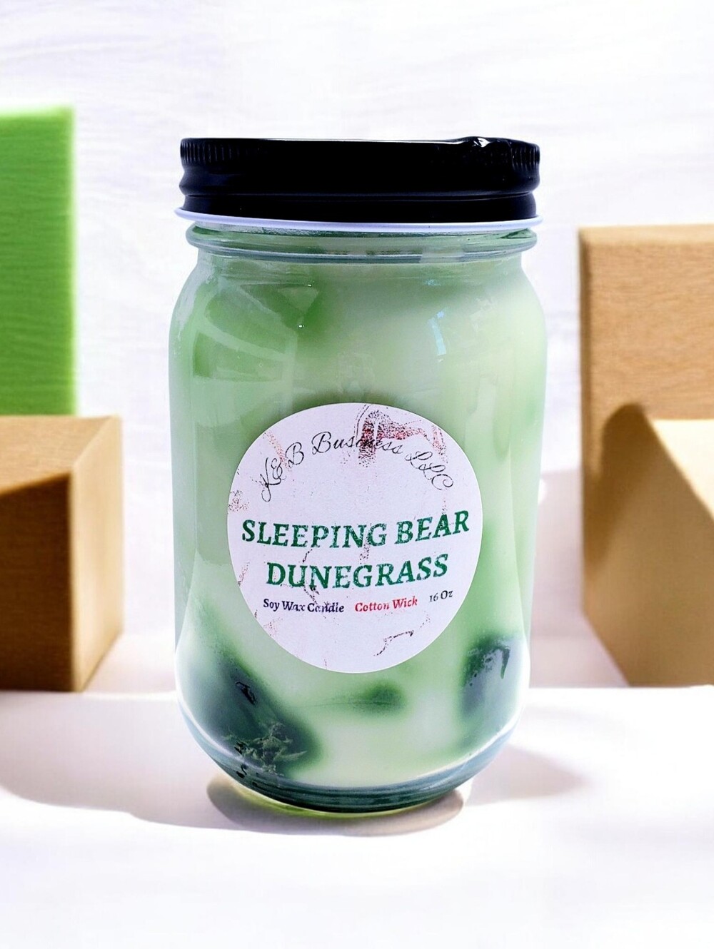 Handmade SLEEPING BEAR DUNEGRASS Wax Candle , Natural Cotton Wick, 16Oz